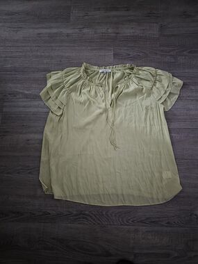 Rose & Olive Sage Green Ruffle Sleeve Tie-Neck Blouse